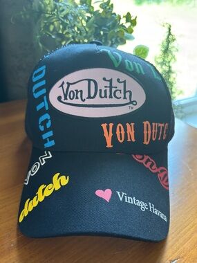 NWT Vintage Havana x Von Dutch Black Multicolor Trucker Hat Y2K Snapback OS
